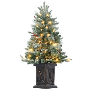 3ft Snow Flocked Pre-Lit Christmas Tree with 78 Warm White Lights, 8 Modes, Timer and Vintage Pot Base - 1 of 4