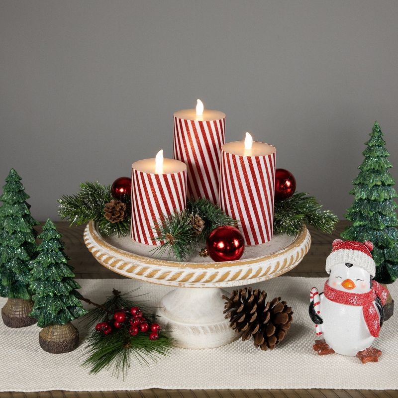 Northlight Set of 3 Flameless Glittered Candy Cane Stripes Flickering LED Christmas Wax Pillar Candles 6", 2 of 7