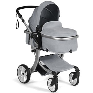 Infans Folding Aluminum Infant Bassinet Reversible Baby Stroller W/ Diaper Bag Grey - 1 of 4