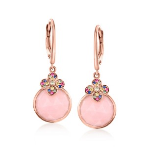 Ross-Simons Pink Opal and .24 ct. t.w. Multicolored Sapphire Drop Earrings With White Zircon in 18kt Rose Gold Over Sterling - 1 of 2