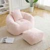 KTMBDW Bean Bag Chair with Ottoman, Armrest Bean Bag Chairs with Filler, Soft Fluffy Faux Fur, Plush Lazy Sofa with FootStool for Living Room, Pink - 2 of 4