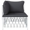 vidaXL Patio Corner Sofa with Cushions - Contemporary White Woven Fabric - Durable, Comfortable, and Modular Design - 3 of 4