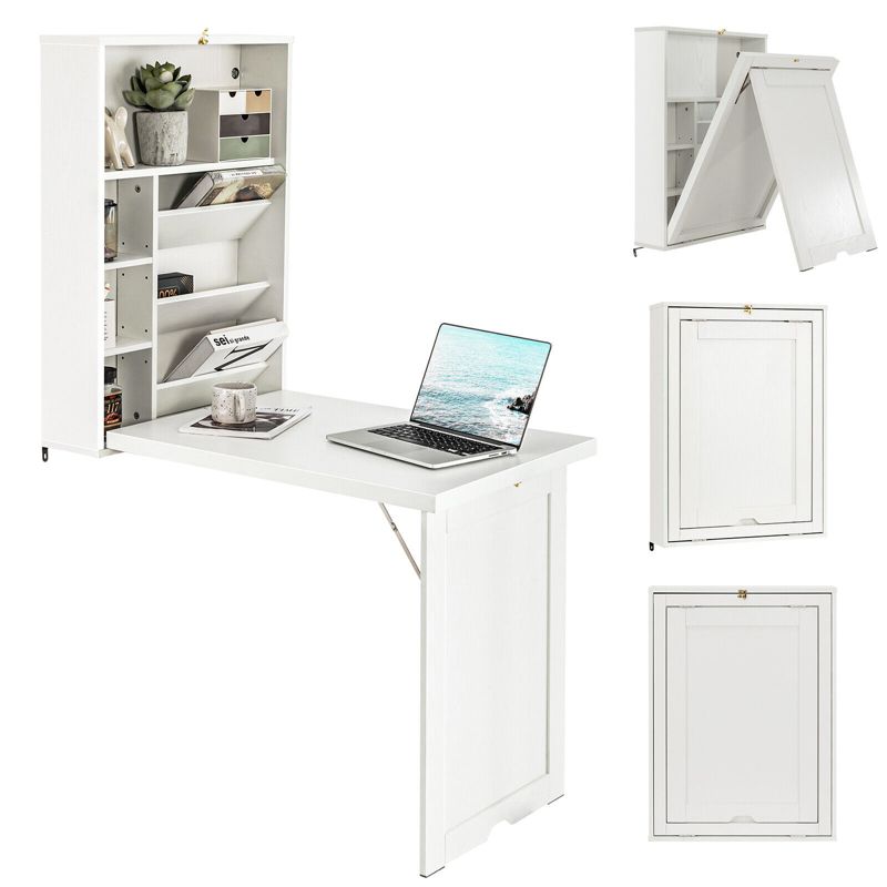 Costway Wall Mounted Computer Convertible Desk Floating Desk w/ Storage Bookcases, 2 of 11