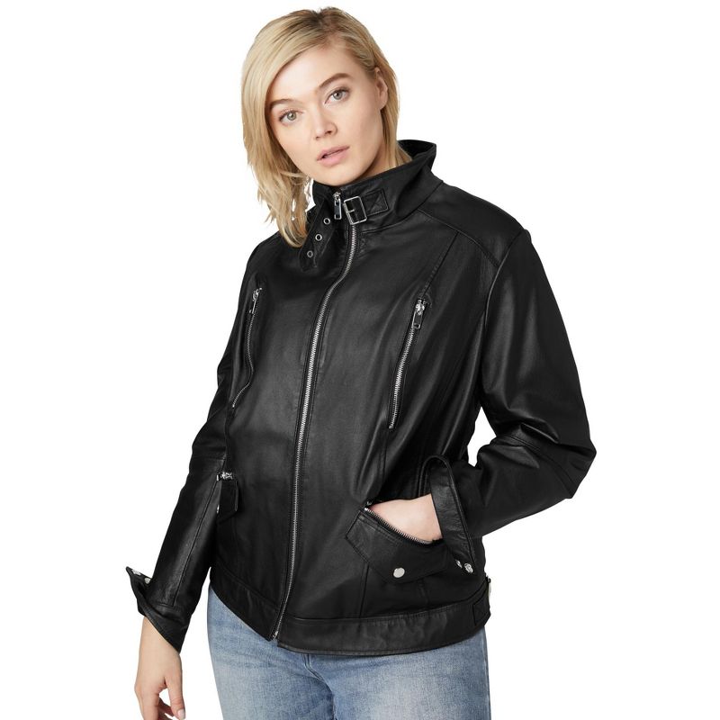 ellos Women's Plus Size Zip Front Leather Jacket, 1 of 2