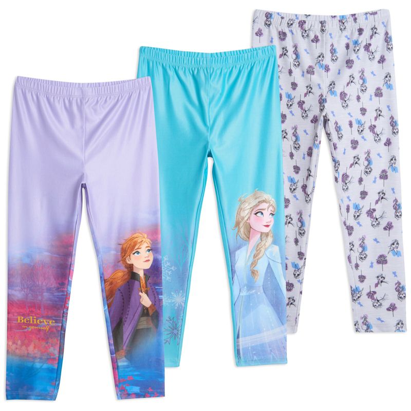 Disney Frozen Princess Anna Elsa Girls 3 Pack Leggings , 1 of 8