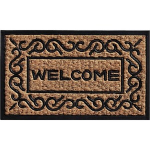 HomeRoots 18" X 30" Natural And Black Coir Welcome Outdoor Door Mat - 1 of 4
