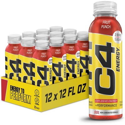 Cellucor C4 Energy Non-carbonated Zero Sugar Energy Drink, Pre Workout Drink Beta Alanine, Fruit Punch - 12 Fl Oz (Pack of 12)