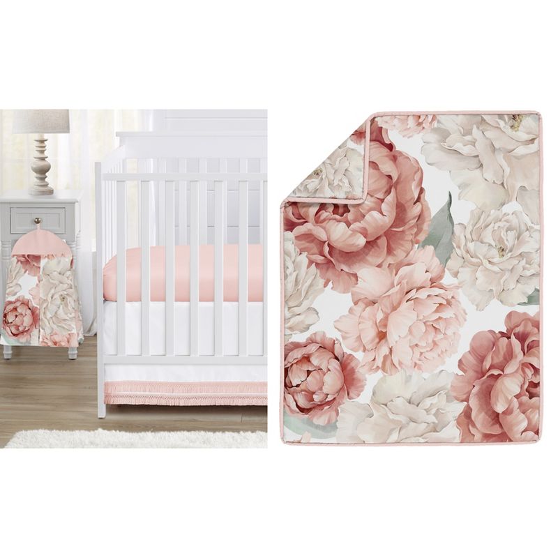 Sweet Jojo Designs Boy or Girl Gender Neutral Unisex Baby Crib Bedding Set - Pink and Ivory Peony Floral Garden Collection 4pc, 1 of 8