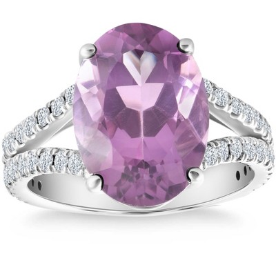 Pompeii3 4 3/4Ct Amethyst Diamond Split Shank Engagement Ring 14k White or Yellow Gold