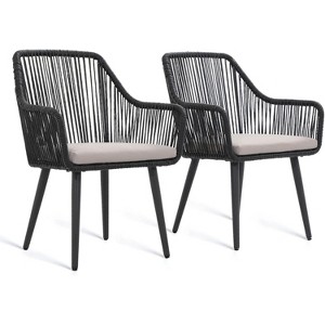 SUGOLD Patio Dining Chairs Set of 2, Outdoor Rattan Chairs with Armrest and Cushions - 1 of 1