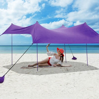 Costway Family Beach Tent Canopy W 4 Poles Sandbag Anchors 10 x9