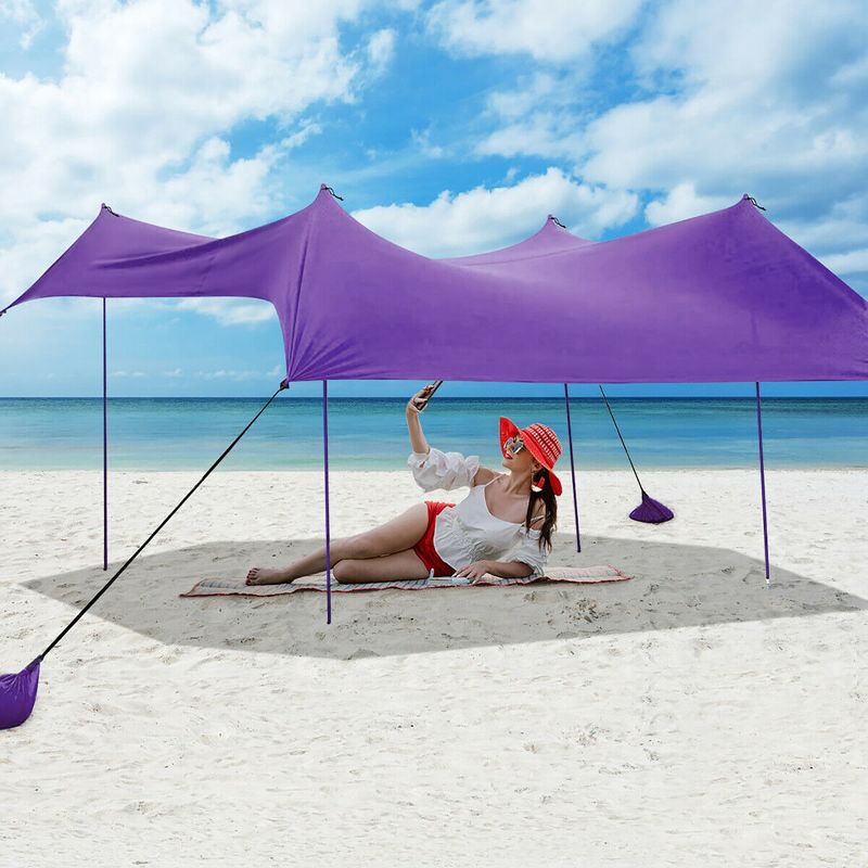 Costway Family Beach Tent Canopy w/4 Poles Sandbag Anchors 10'x9' UPF50+ Purple/Green/Blue, 1 of 7