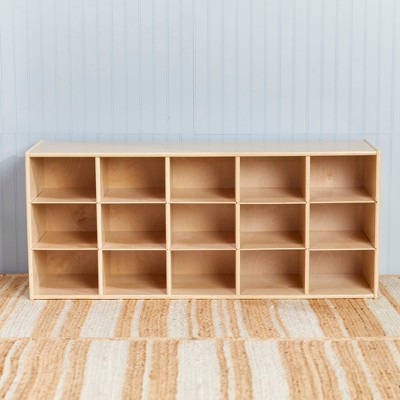 Natural Birch 15-Cubby Tray Storage Cabinet for Kids