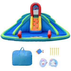 Tangkula Inflatable Bounce House Water Park w/ Splash Pool Dual Slides Climbing Wall - 1 of 4