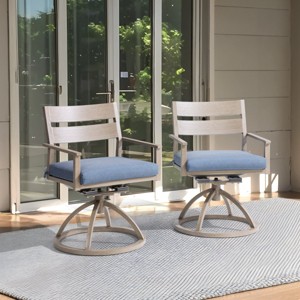 Crestlive Products Patio 2pc 360° Swivel Outdoor Dining Chairs Aluminum Frame, Wood Grain Finish with Sunbrella Cushion - 1 of 4