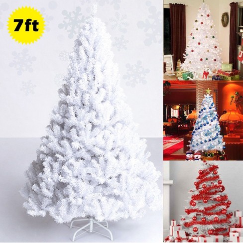 Tangkula 7ft Artificial Fiber Optic Christmas Tree White Pre-lit Xmas Tree  W/ Iridescent Leaves 36 Multi-color Snowflake Lights : Target