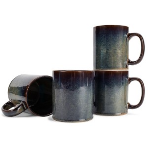 Elanze Designs Reactive 17 ounce Ceramic Straight Body Mugs Set of 4, Cascade Brown - 1 of 4