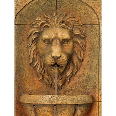 Lion Head Rustic Faux Stone 2-Tier Wall Water Fountain with LED Light
