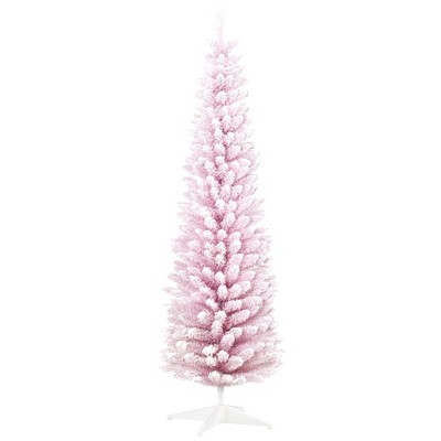 TopComfy Christmas Tree Stand Snow Flocked Pencil Christmas Tree with Realistic Branches for Indoor Decor, Pink, 21.8"*21.8"*70.8"