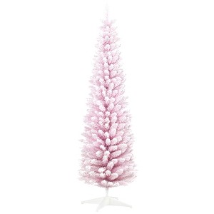 TopComfy Christmas Tree Stand Snow Flocked Pencil Christmas Tree with Realistic Branches for Indoor Decor, Pink, 21.8"*21.8"*70.8" - 1 of 4