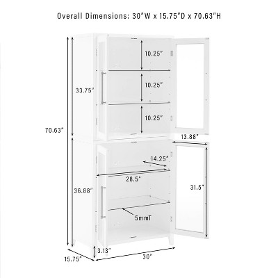 White Recessed Panel Glass Door Kitchen Pantry Cabinet