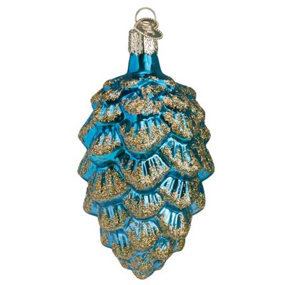 Old World Christmas Glass Blown Ornament for Christmas Tree, Ponderosa Pine Cone Blue