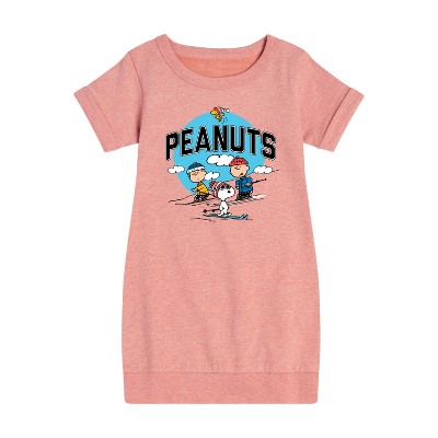 Girls' - Peanuts - Snoopy and Friends Skiing Graphic Short Sleeve Fleece Dress