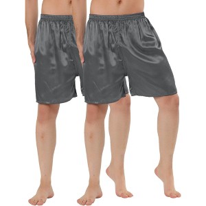 Lars Amadeus Men's Sleepwear Elastic Waist Lounge Pajama Satin Shorts 2 Pack - 1 of 4