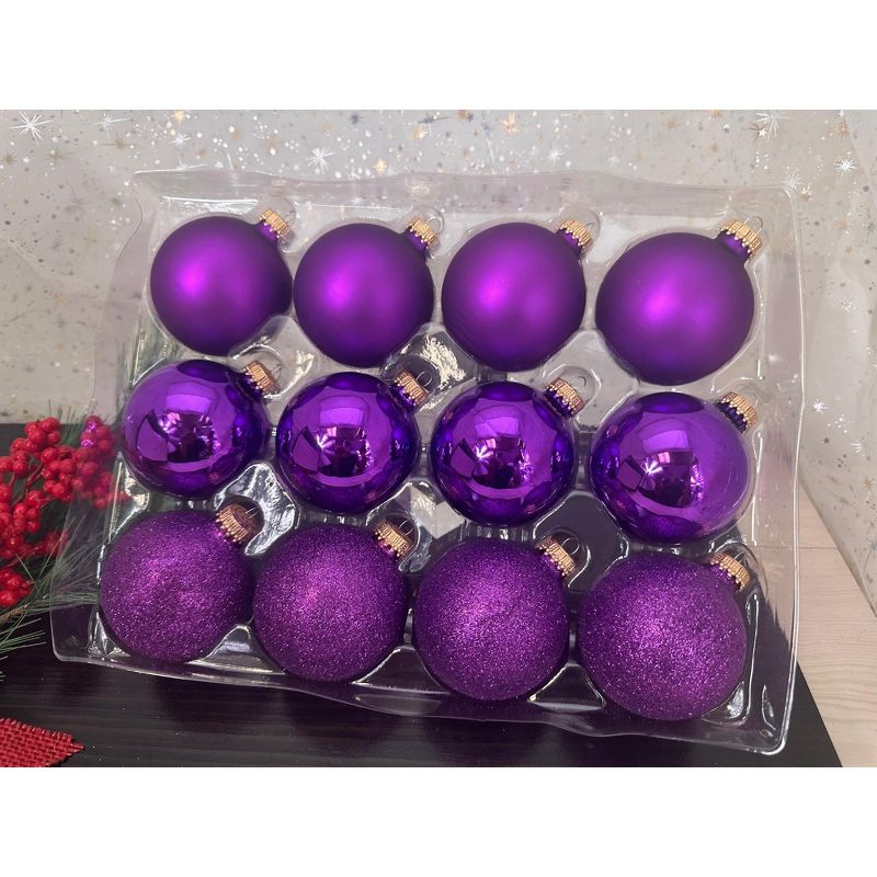 Glass Christmas Tree Ornaments - 67mm/2.63" Designer Balls from Christmas by Krebs - Seamless Hanging Holiday Decorations for Trees - Set of 12 Ornaments, 2 of 8