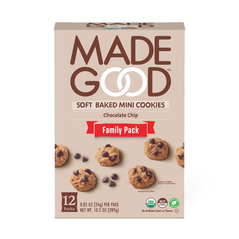 MadeGood Organic Gluten Free Chocolate Chip Cookies Soft Baked - 12ct Traypack, 1 of 10