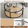 2-Tier Rattan Coffee Table - with Tempered Glass Top, Farmhouse Water-Wave Glass, Metal Boho Tea Center Table, Decor for Living Room Office Home - 4 of 4