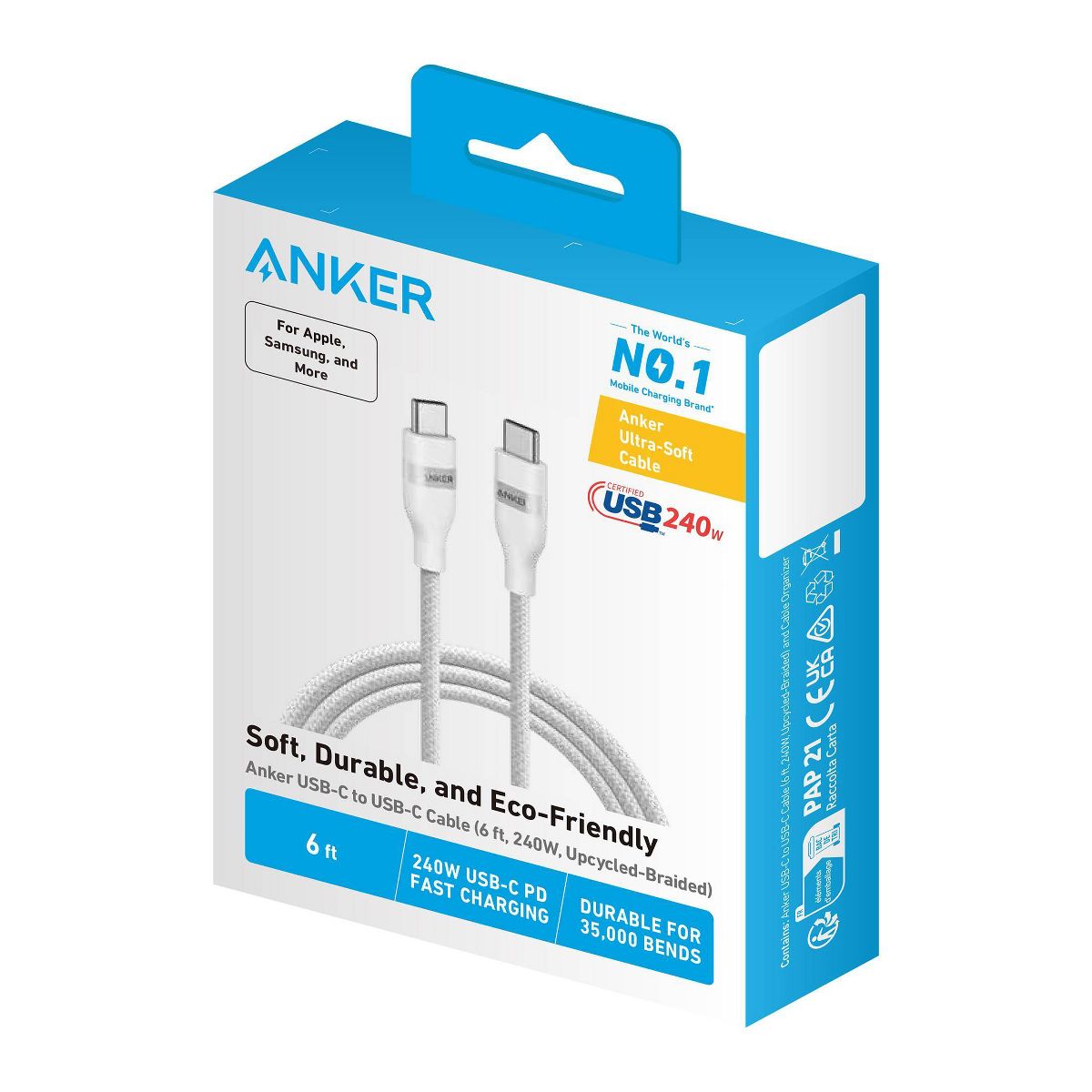 Anker 6' 240W USB-C to USB-C Cable - White - thumbnail 6