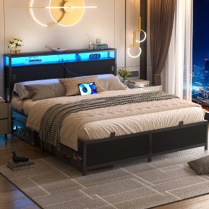 Aheaplus Storage Bed with Sliding Doors, LED Lights & USB Charging Station - 1 of 4