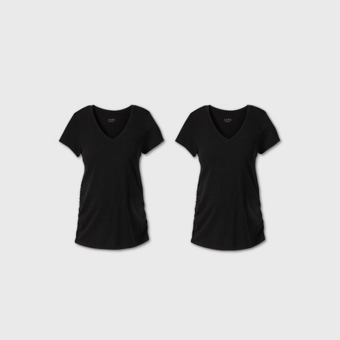 Essentials Women's Maternity 2-Pack Short-Sleeve Rouched V-Neck T-Shirt