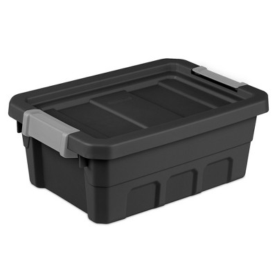 Sterilite 7.5 Gallon Plastic Stacker Tote, Heavy Duty Lidded Storage Bin  Container For Stackable Garage And Basement Organization, Black, 6-pack :  Target