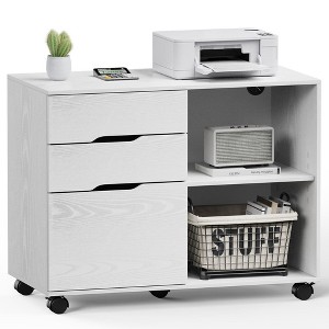 4 Drawer File Cabinet, Mobile Lateral Filing Cabinets With Wheels, Wooden Printer Stand Storage Cabinet With Open Storage Shelf For Office Home - 1 of 4