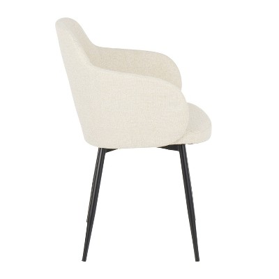 Cream Upholstered Armchair with Black Metal Legs, Set of 2