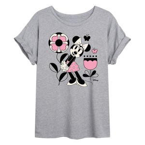 Women's - Disney - Minnie Mouse with Flowers & Butterflies Oversized Graphic T-Shirt - 1 of 4