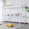 Karl Home White Twin Metal Loft Bed Frame with Wood Color Desk and LED Lights, Charging Station - 3 of 4