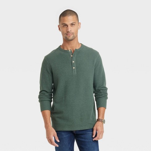 Men's Long Sleeve Textured Henley Shirt - Goodfellow & Co™ Green S