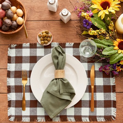 Bark Brown and White Checkered Cotton Placemats, Set of 6