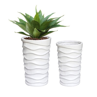 Set of 2 White Wavy MgO Indoor/Outdoor Planters
