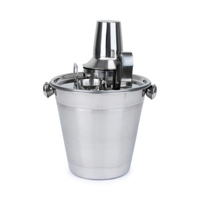 6-Piece Stainless Steel Cocktail Shaker Bar Set, Ice Bucket, Shaker, Tongs. Bartender Kit Gifts for Men & Women