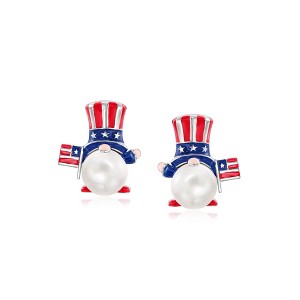 Ross-Simons 8-8.5mm Cultured Pearl and Multicolored Enamel Patriotic Gnome Earrings in Sterling Silver - 1 of 4