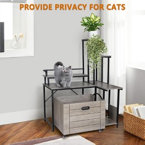GustoWave Cat Litter Box Enclosure Furniture, Corner Wooden Cat Washroom with Flower/Plant Stand, Sliding Pull-Out Tray - 1 of 4
