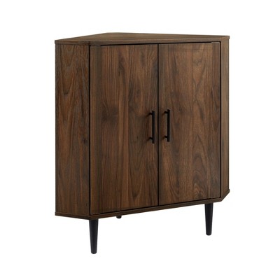 32'' Contemporary 2-Door Mixed-Material Corner Accent Cabinet - Dark Walnut
