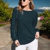 Amaryllis Women's Sequin Embellished Balloon Sleeve Top Boat Neckline Relaxed Fit Versatile Style for Day to Night - 2 of 4