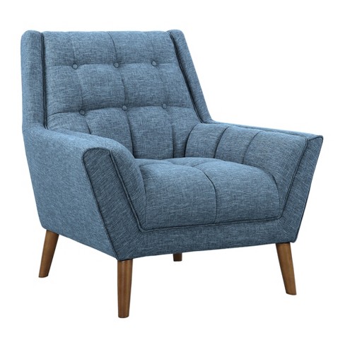 Cobra Mid Century Modern Chair In Blue Linen And Walnut Legs Armen Living Target