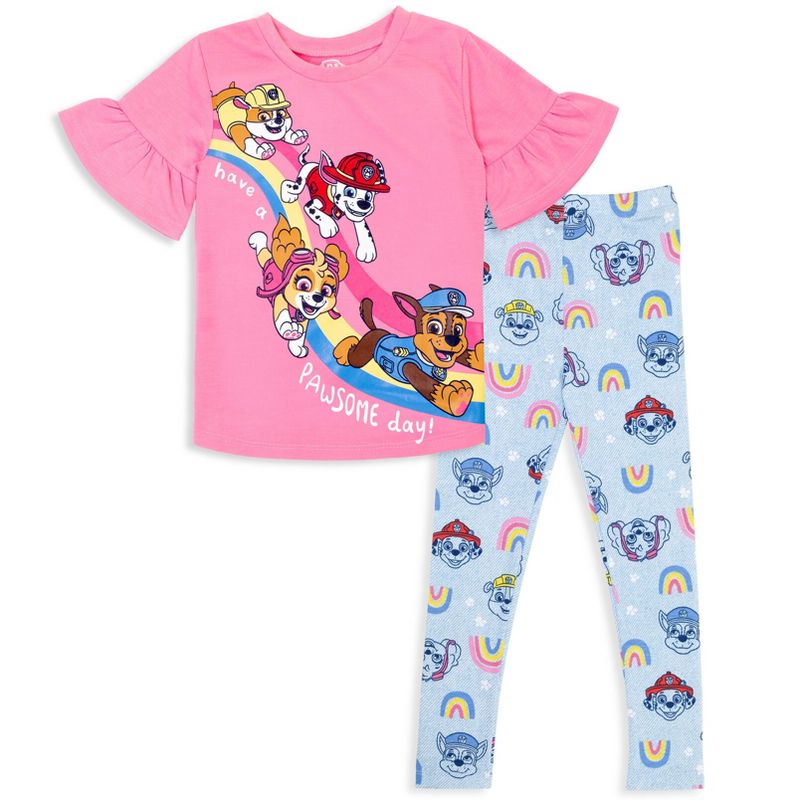Paw Patrol Rubble Marshall Chase Girls T-Shirt and Leggings Outfit Set Toddler, 1 of 8