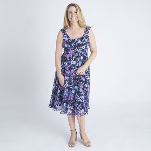 Allegra K Women's Round Neck Ruched Ruffle Hem Floral Fishtail